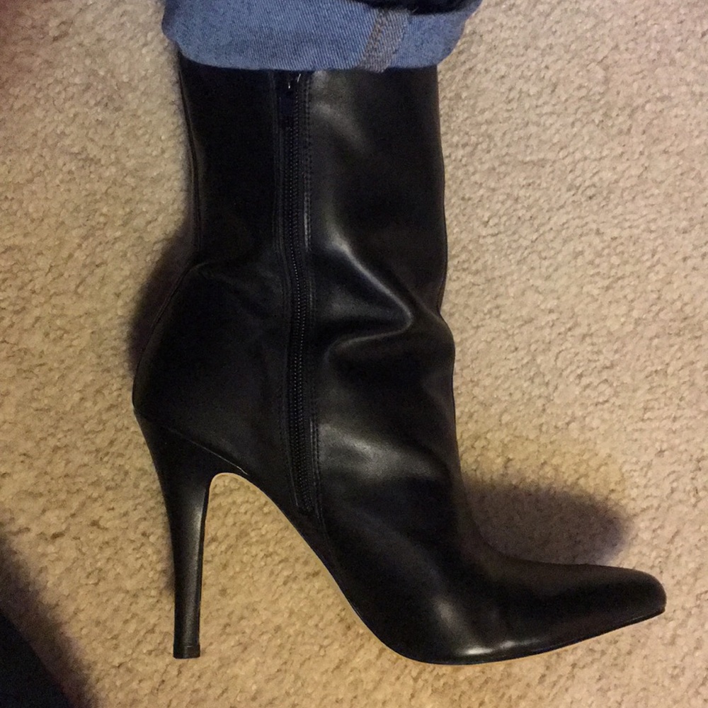 INC black heeled, mid calf booties